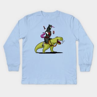 Ninja Unicorn Riding T-Rex Dinosaur Kids Long Sleeve T-Shirt